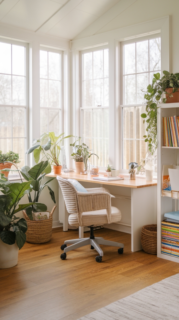 Tiny Sunroom Makeover: Creating a Calm and Functional Workspace