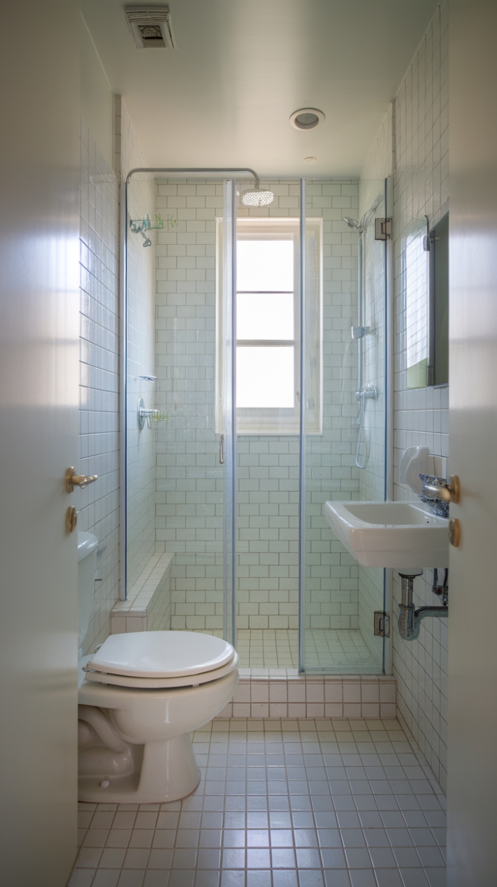 Efficient Elegance: Compact Bathroom with Built-In Shower