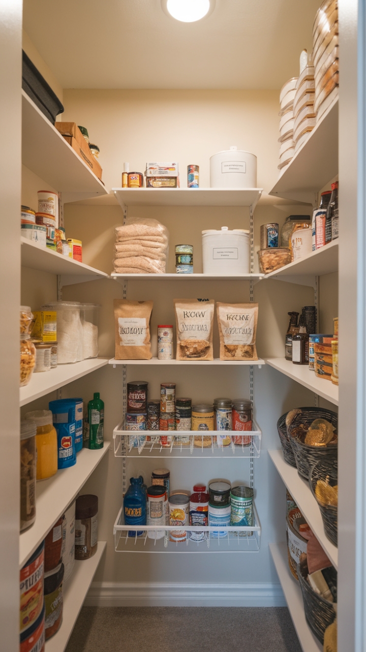 Efficient Elegance: Narrow Wall Shelves for Organized Pantry Storage
