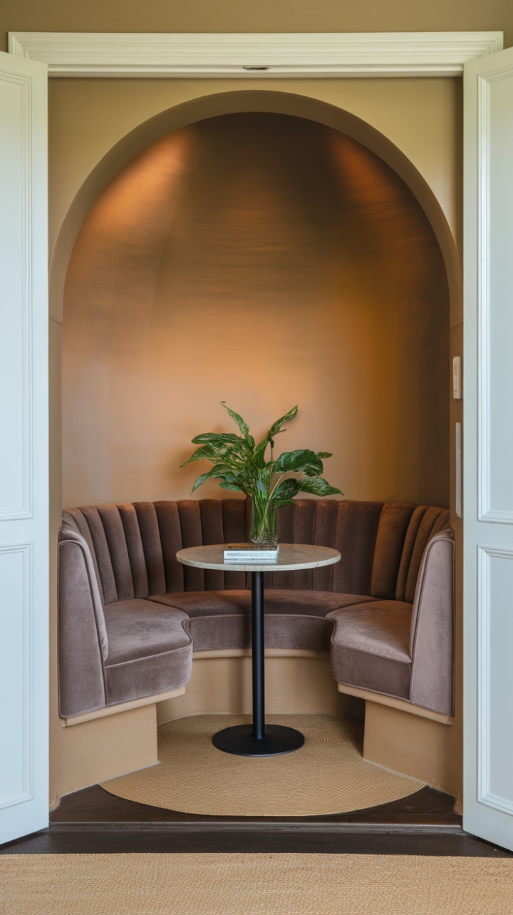 Cozy Niche with Plush Grey Sofa and Green Accent