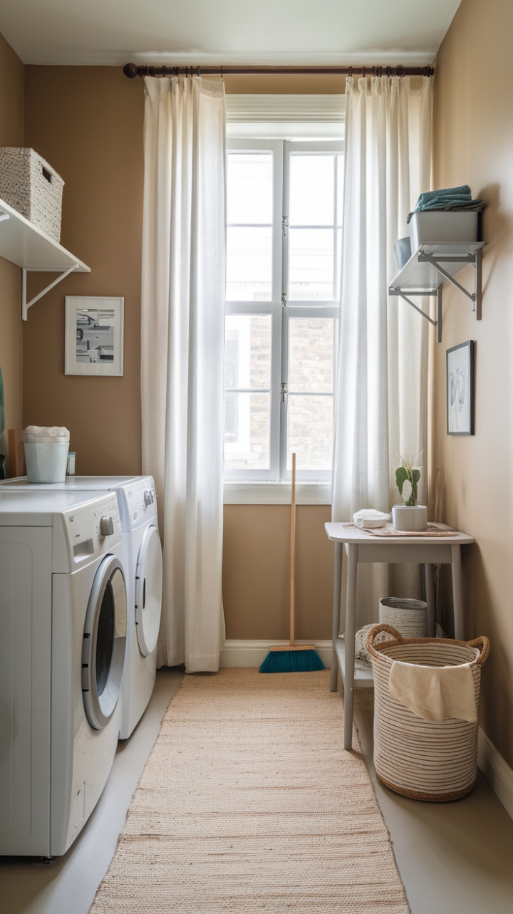 Charming Laundry Nook with Bright Window and Neutral Tones