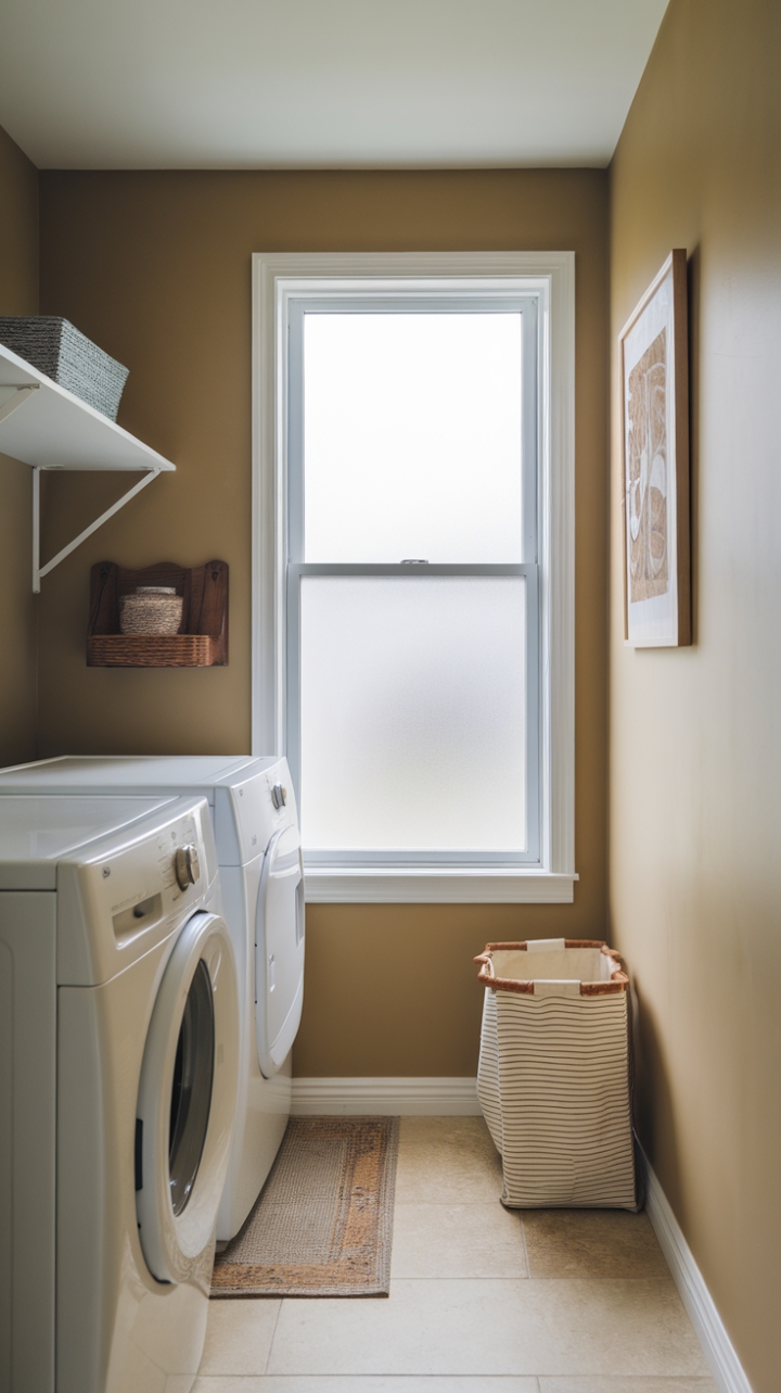 Cozy Laundry Space with Natural Light and Stylish Details