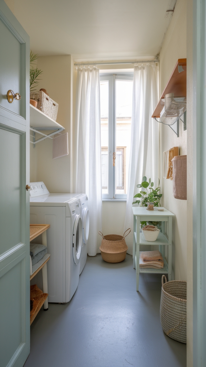 Serene and Stylish Compact Laundry Room