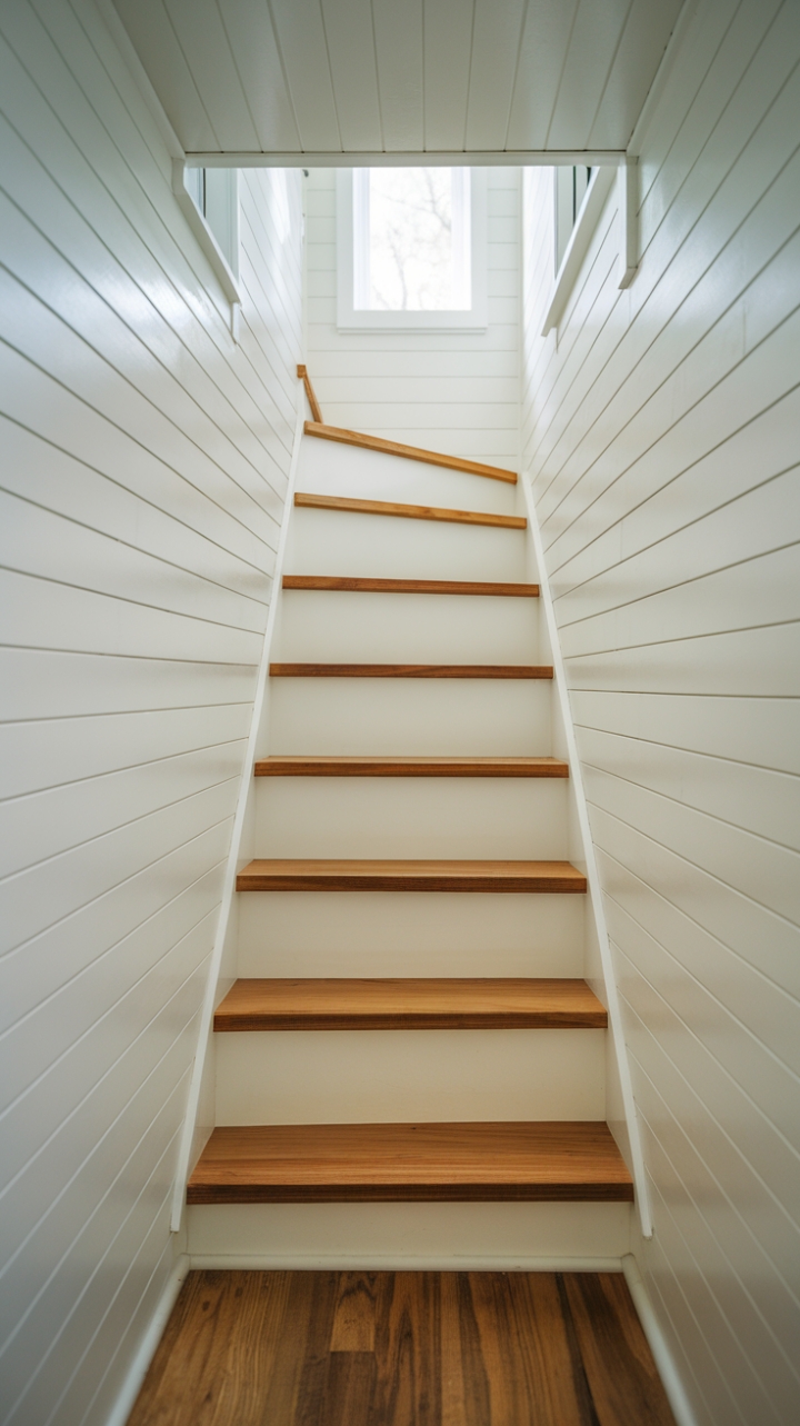 White Spiral Staircase Maximizes Space and Style in Compact Living