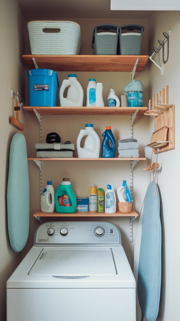 Space-Saving Wooden Laundry Organizer with Multiple Tiers