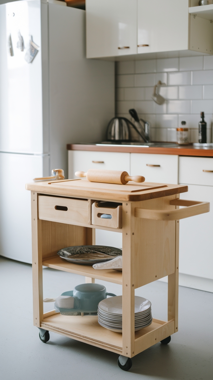 Smart Storage: Versatile Wooden Kitchen Island for Compact Living
