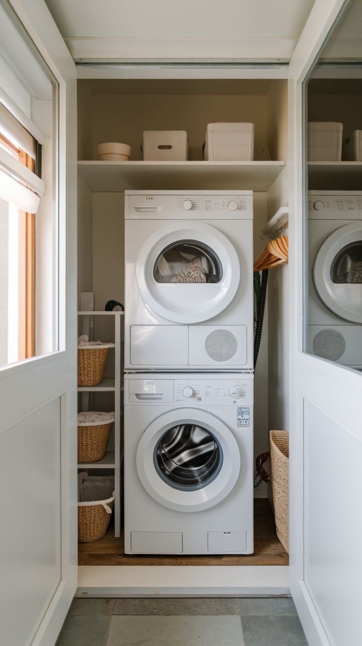 Bright & Efficient Laundry Nook with Natural Light and Storage Solutions