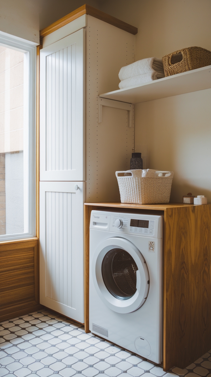 Optimize Space with a Slim Above-Washer Cabinet and Shelf
