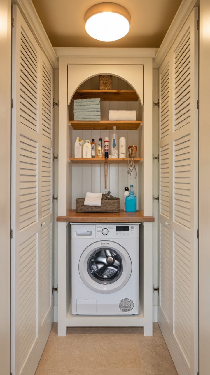 Smart Storage: Narrow White and Wood Laundry Cabinet