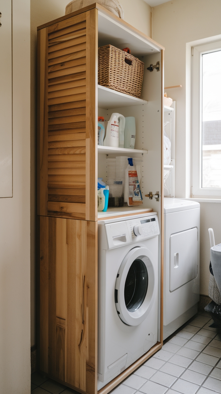 Organized Utility Room with Hidden Storage and Natural Light