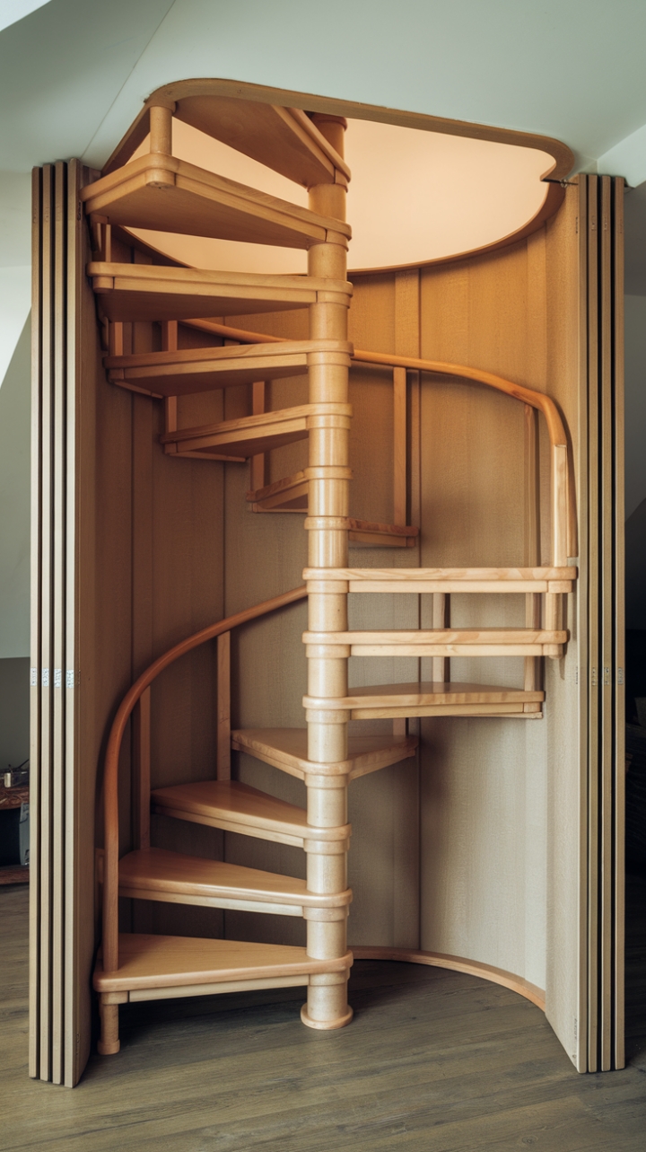 Space-Saving Spiral Staircase Enhances Stylish Loft