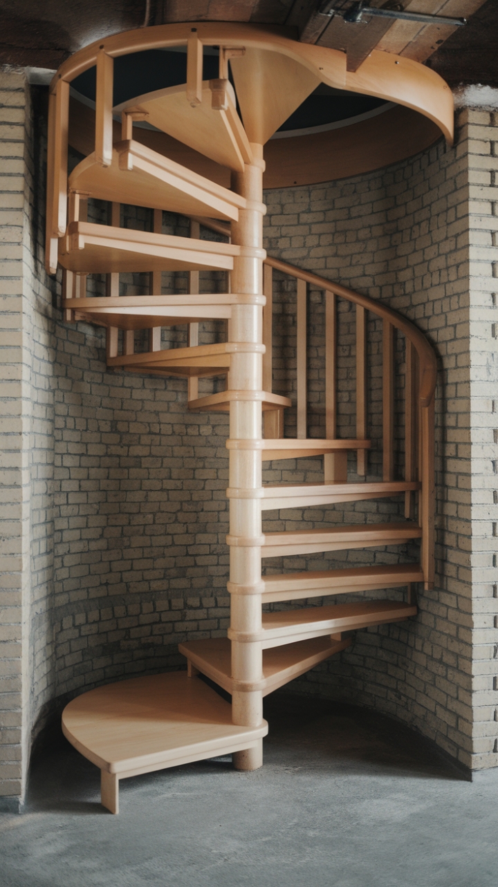 Industrial Charm: Rustic Loft with Wooden Spiral Staircase