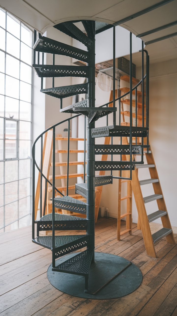 Sculptural Metal Spiral Staircase Enhances Loft's Bold Character