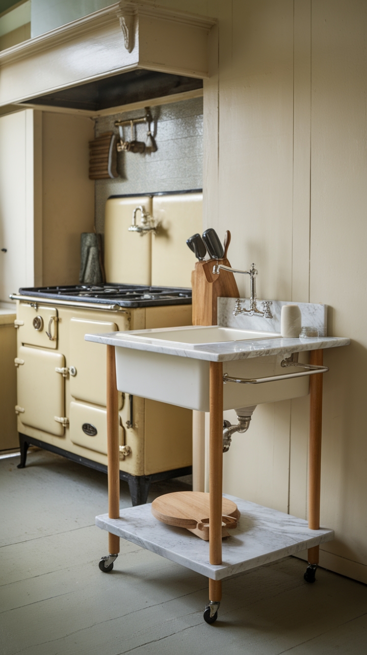Smart Space Solutions: Vintage-Inspired Portable Marble Island