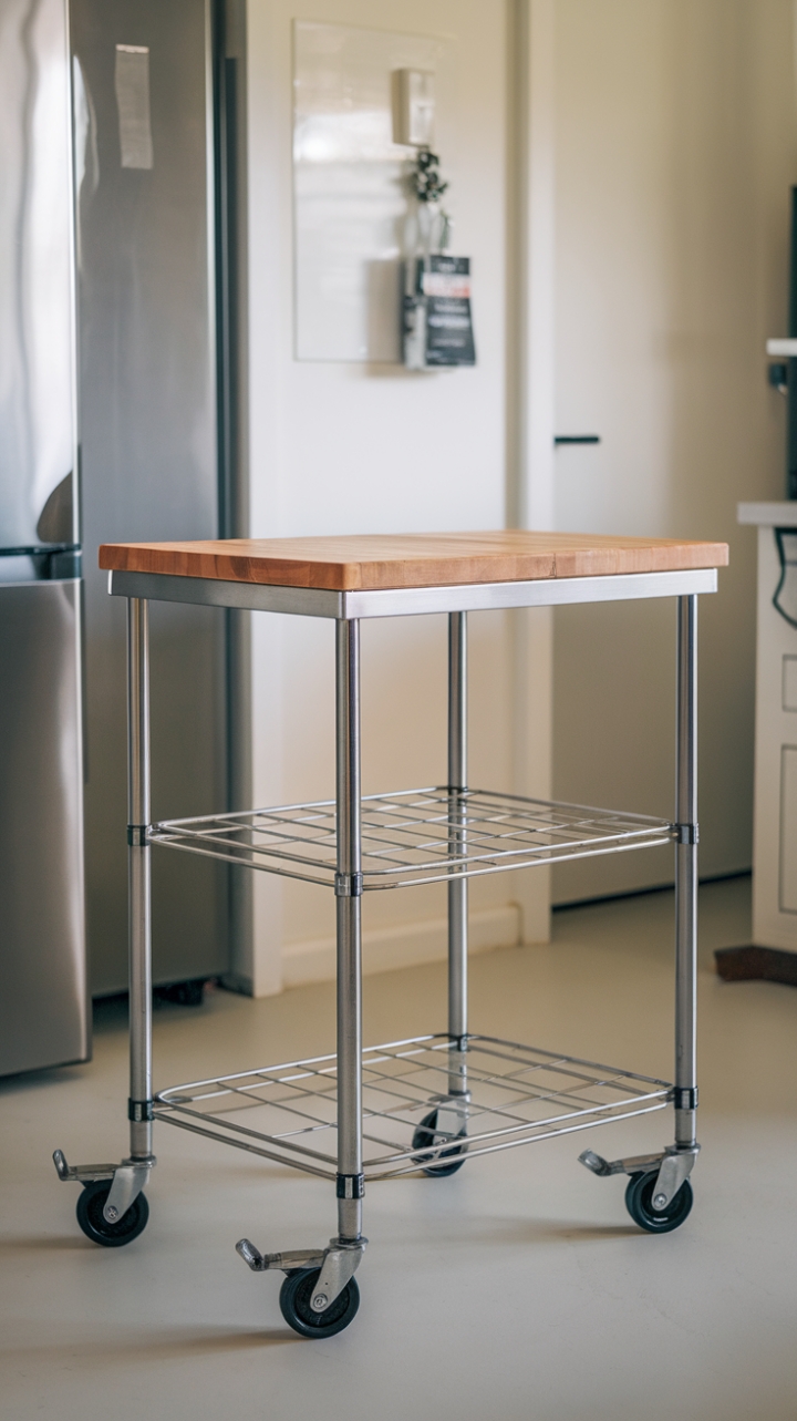 Stylish Wooden Top Island with Lockable Casters