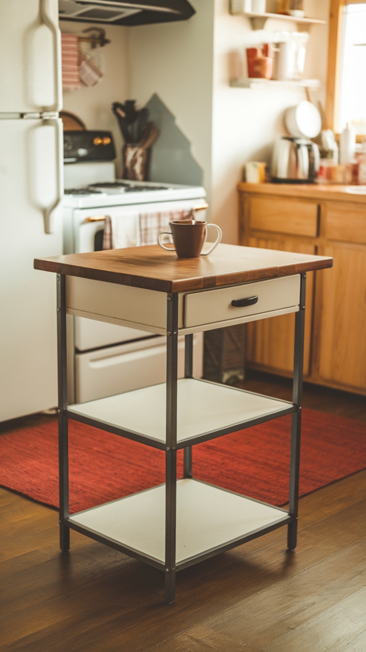 Charming Wooden Kitchen Island with Metal Frame for a Cozy Space