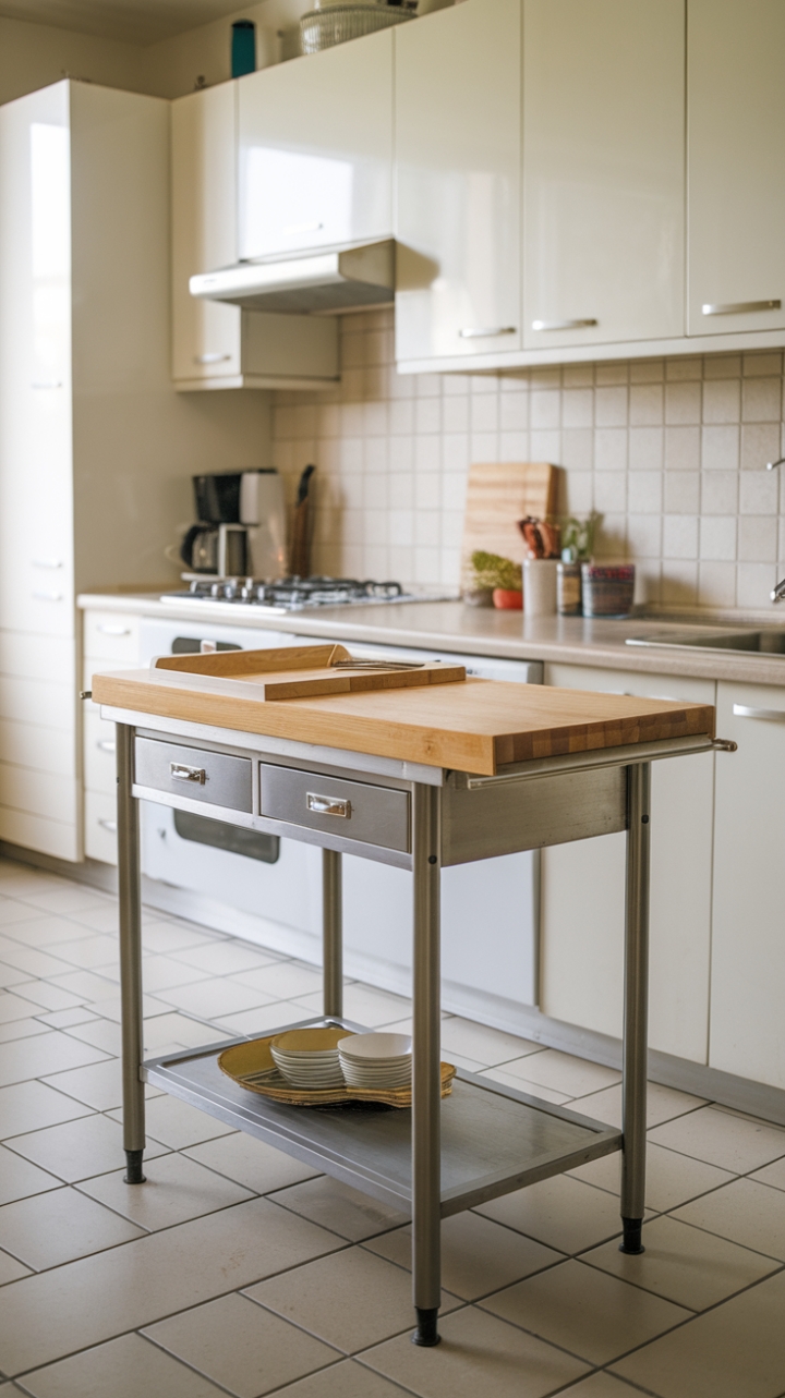 Modern Compact Kitchen Featuring a Sleek Wooden Top Island