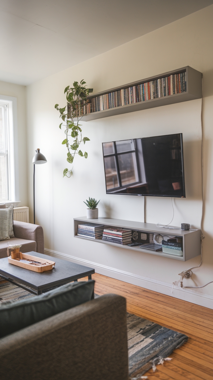 Elegant Living Room with Integrated TV and Warm Accents
