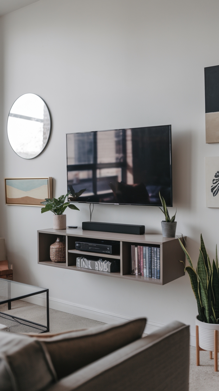 Compact Charm: Streamlined Setup with Artistic Touches and Greenery