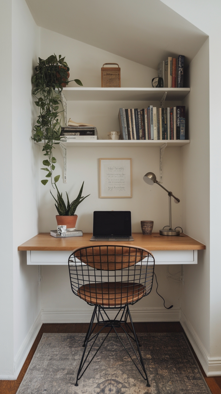 Chic Nook Turns Home Office with Wooden Desk and Green Touch