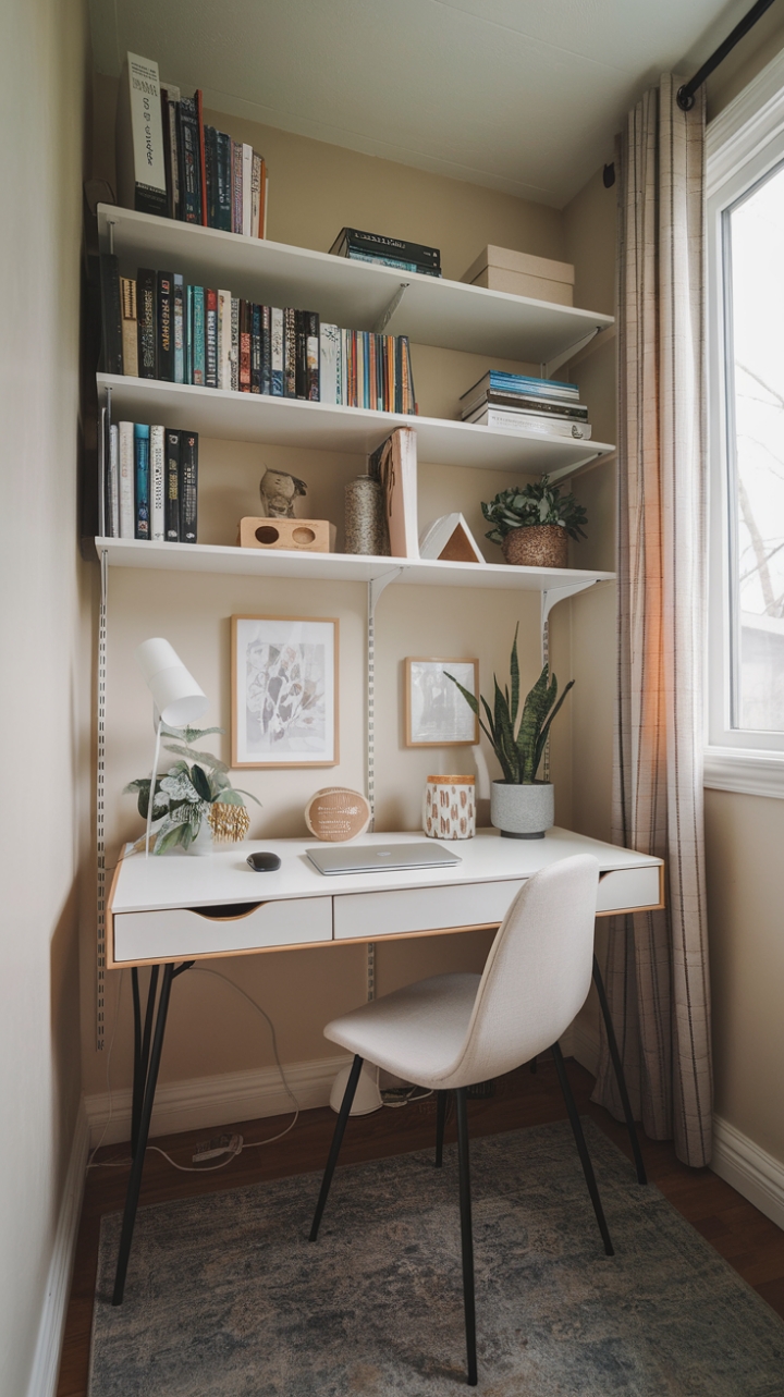 Stylish Nook Becomes Functional Workspace with Natural Light and Cozy Accents