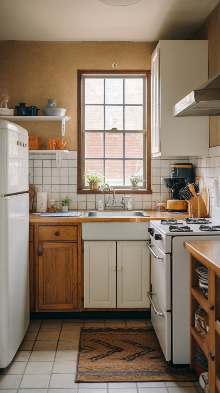 Cozy U-Shape Kitchen with White and Wooden Cabinets