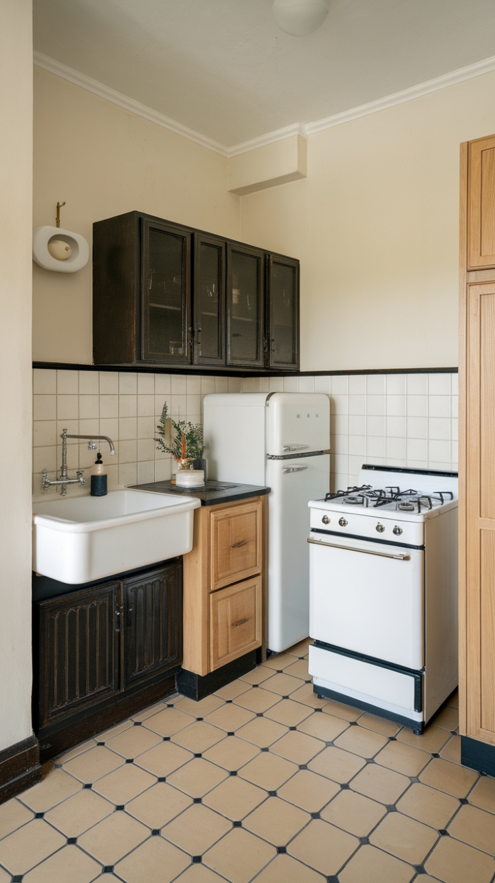 Stylish Compact Kitchen with Contrast and Comfort