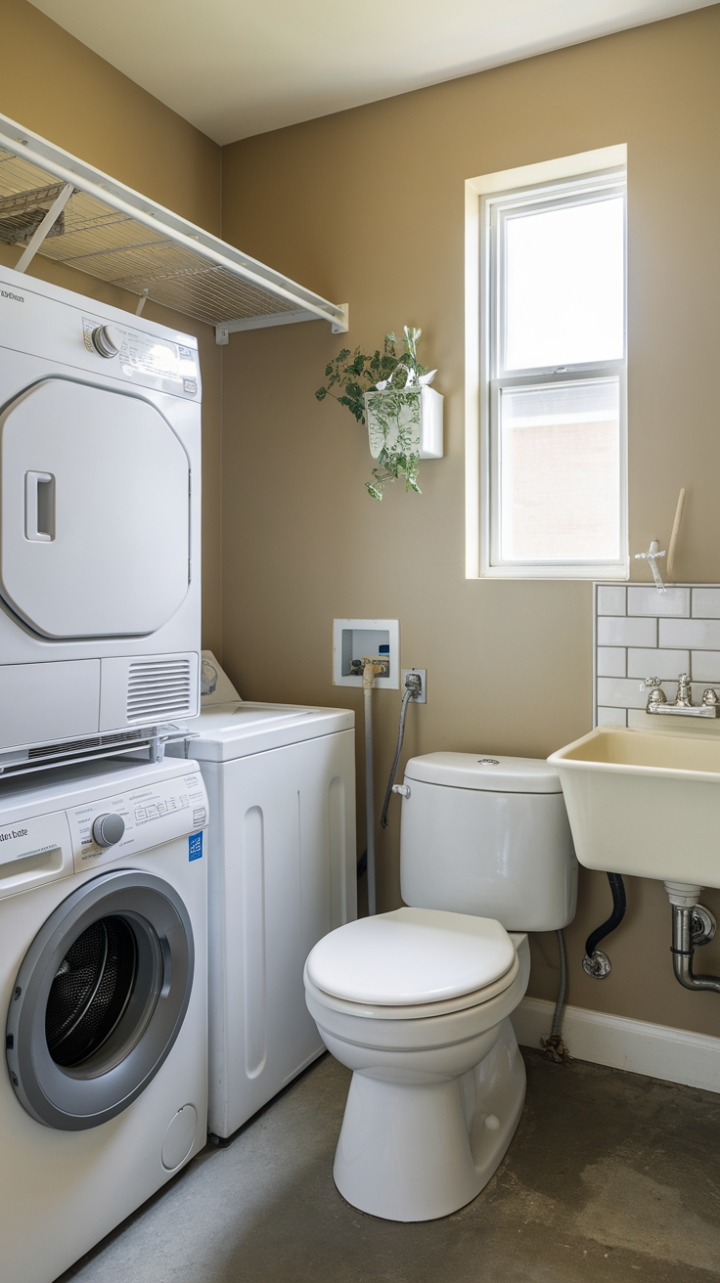 Smartly Designed Compact Laundry Space with Warm Ambiance
