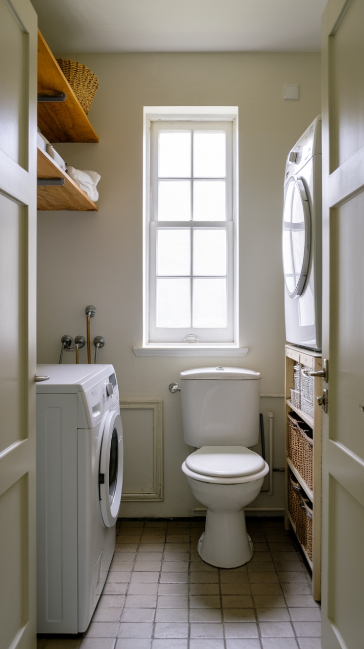 Efficient Laundry Room with Space-Saving Utility Toilet