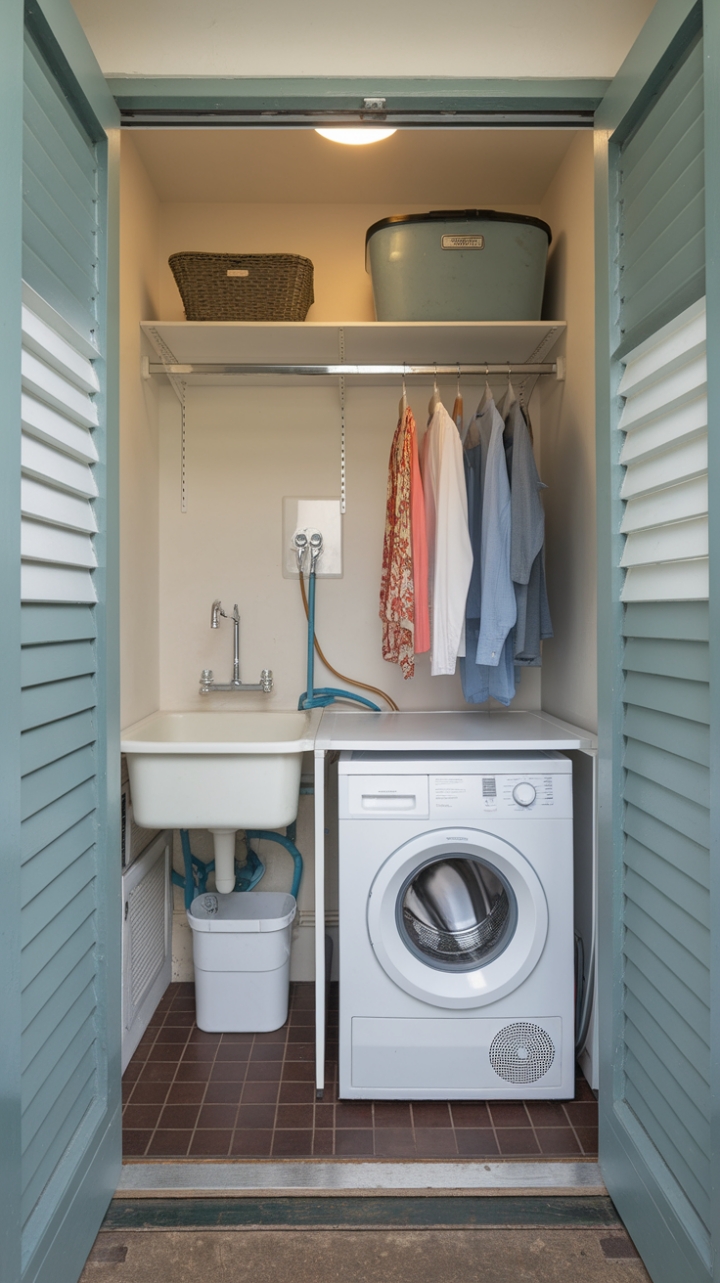 Compact Laundry Space with Thoughtful Storage and Outdoor Access