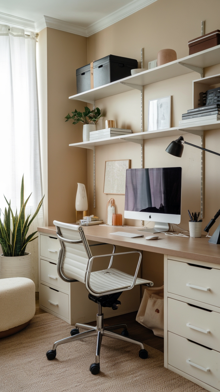 Compact, Organized Workspace with Neutral Elegance