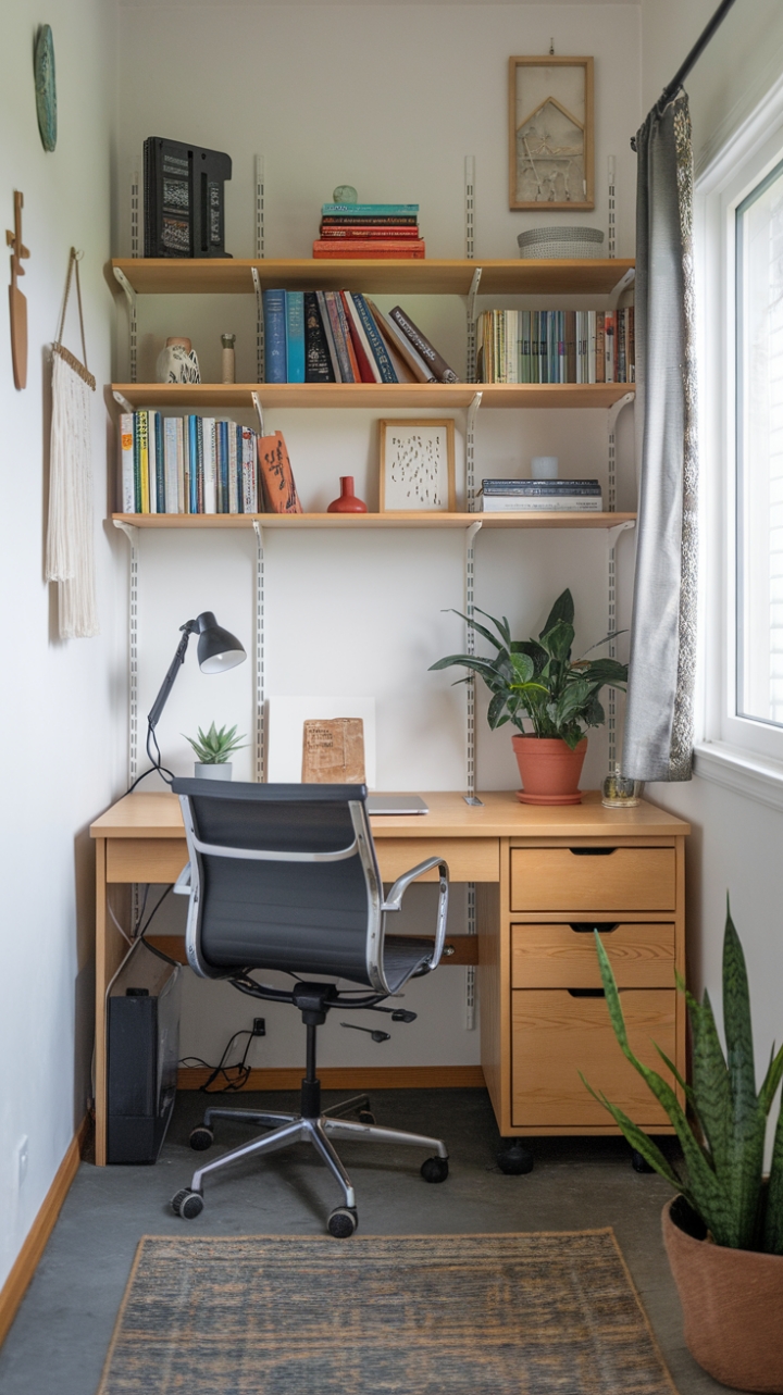 Stylish and Functional Workspace with Warm Accents