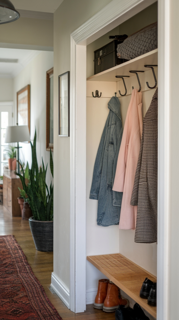 Efficient Narrow Foyer Closet for a Cozy, Organized Entryway