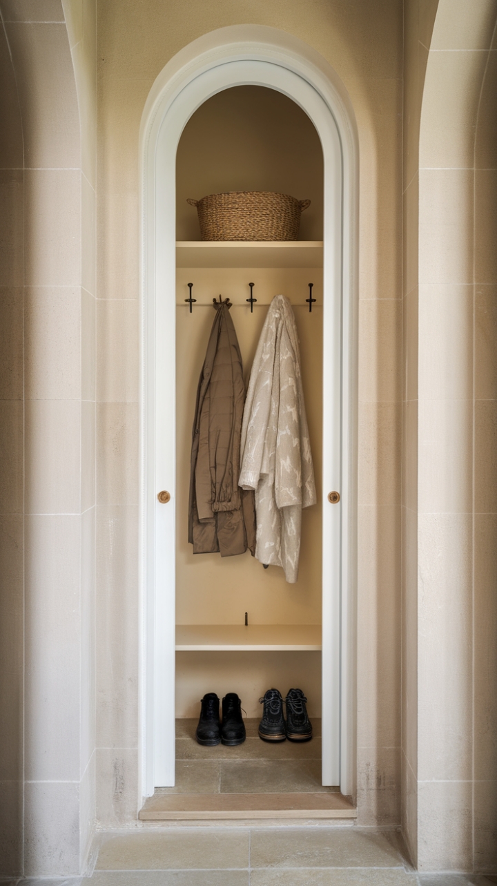 Sleek White Hall Closet Maximizes Narrow Space