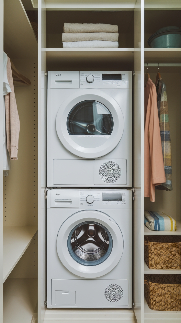 Space-Saving Laundry Design with Vertical Stack and Storage