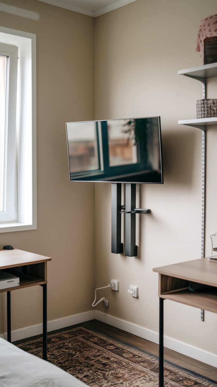 Corner Elegance: Streamlined Wall-Mounted TV Enhances Cozy Room Design