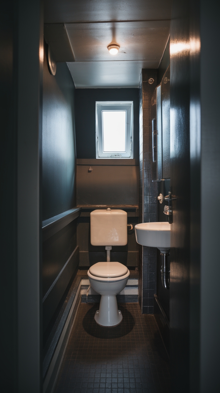 Small Space, Big Style: A Dark-Hued Bathroom with Sophisticated Charm