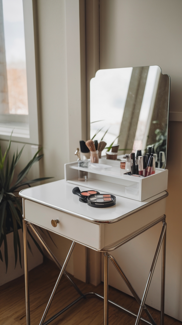 Bright and Inviting Small Vanity Nook with Green Accent