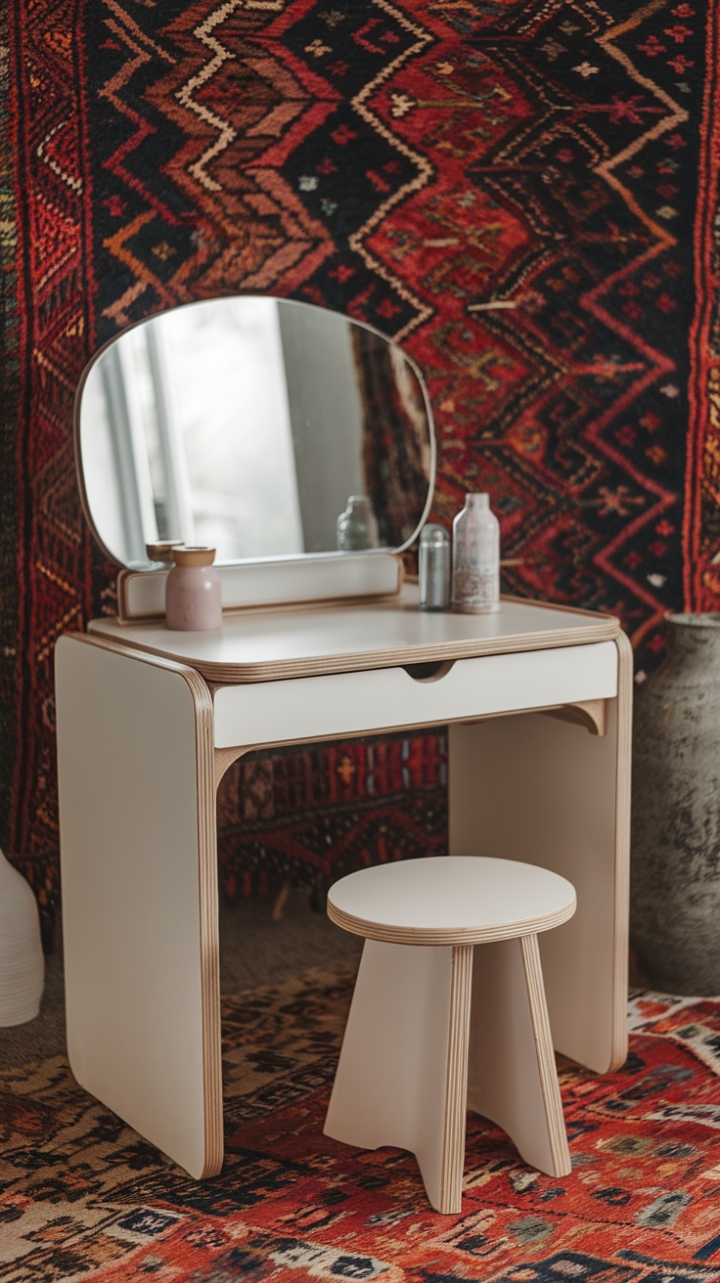 Elegant Compact Vanity with Warm Wood Touches