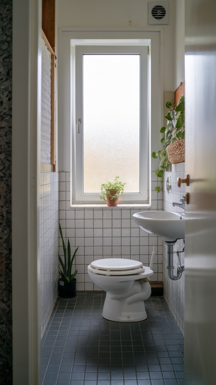 Serene Small Bathroom with Greenery and Privacy