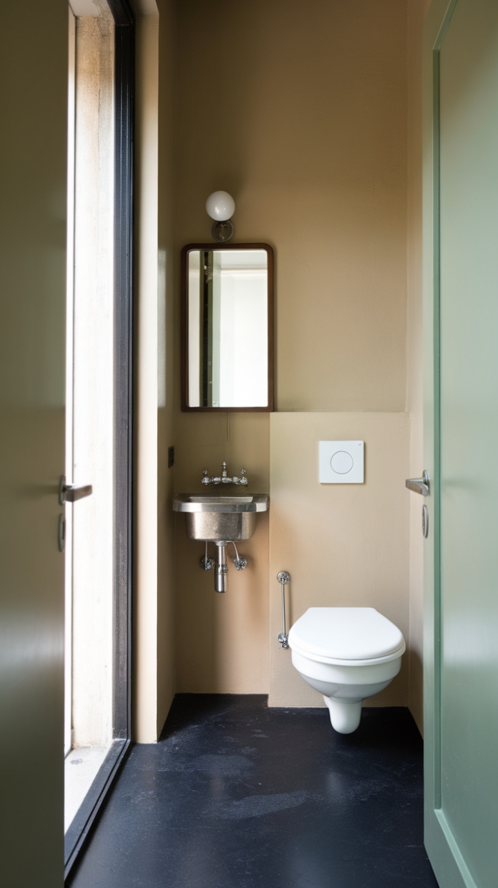Warm Beige Cloakroom with Dark Flooring and Classic Touches