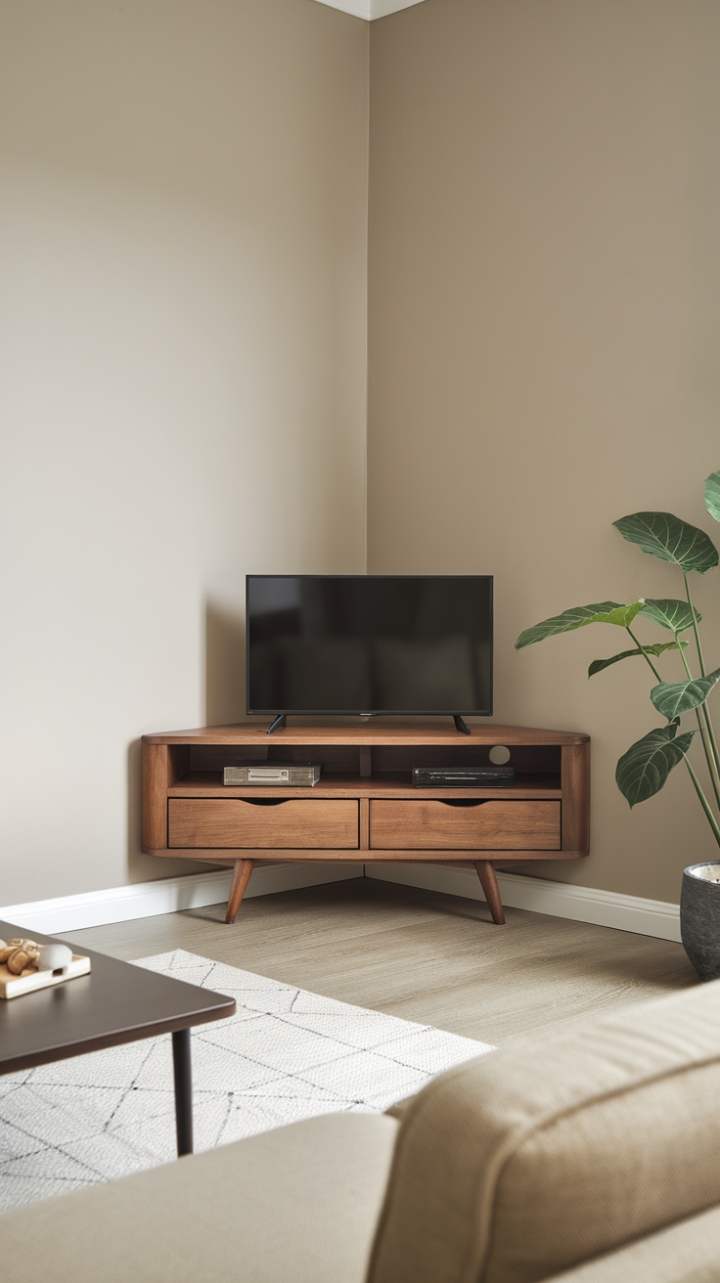 Cozy Corner: A Slim Wooden TV Stand Enhancing Living Room Charm