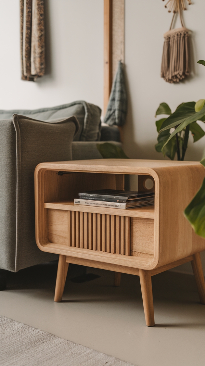 Sophisticated Low-Profile TV Stand with a Slim, Slanted Top
