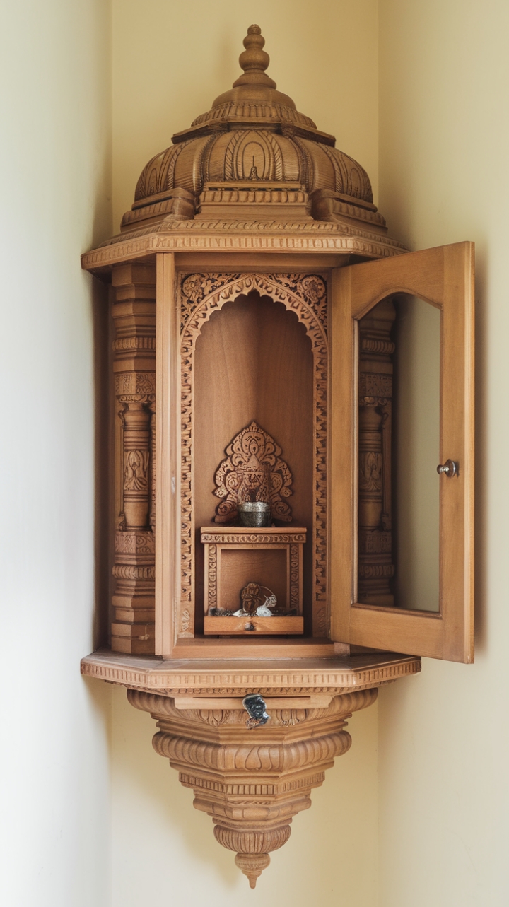 Space-Saving Wall-Mounted Pooja Cabinet for Modern Homes