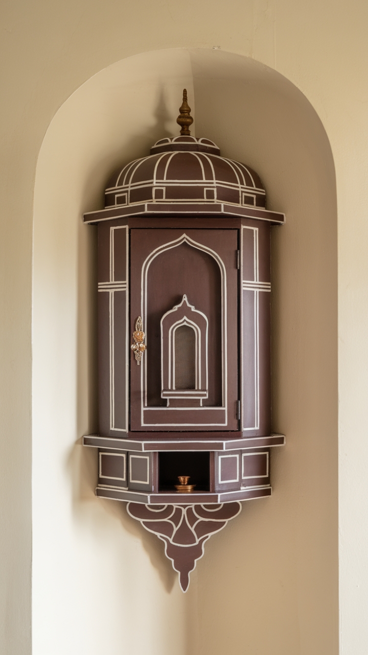 Elegant Space-Saving Pooja Corner with Charming Details