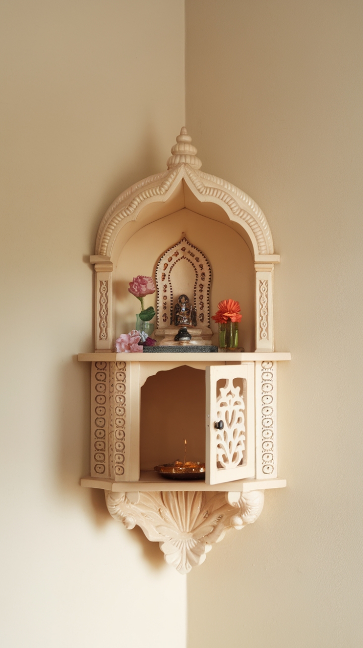 Compact Light-Hued Shrine with Thoughtful Details