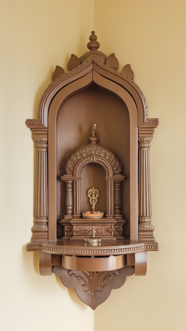 Elegant Corner Pooja Cabinet for Small Apartments