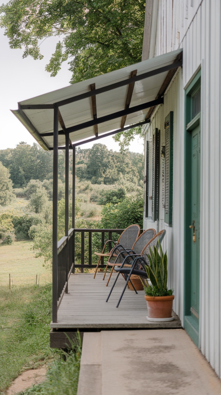 Cozy White House Veranda with Simple Seating and Natural Surroundings