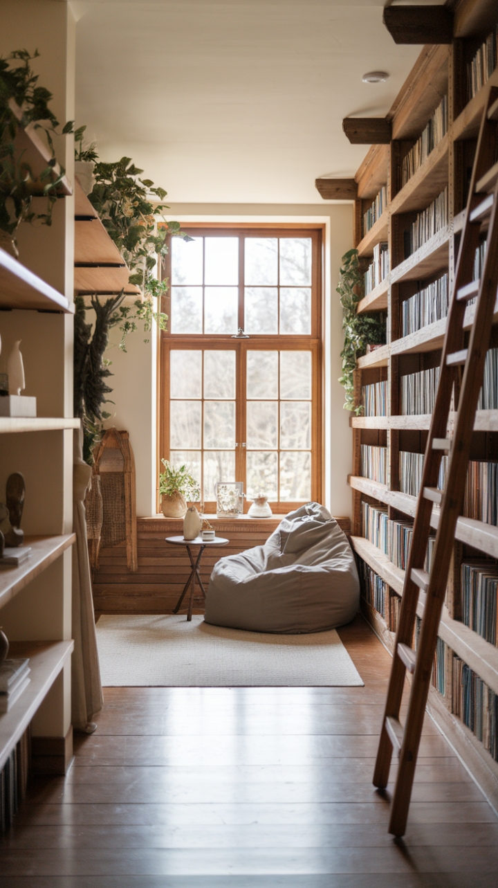 A Serene Retreat of Natural Light, Rustic Shelves, and Greenery