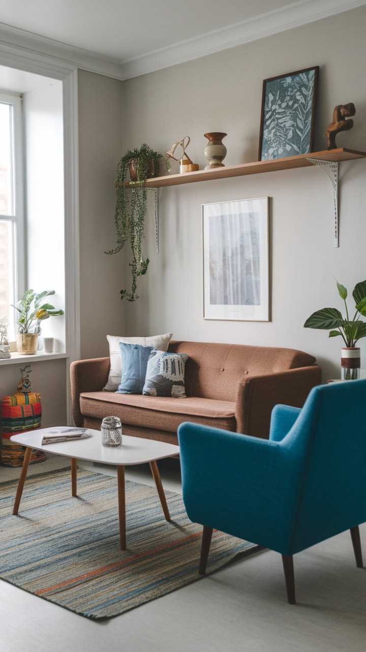 Charming Compact Living with Warm Tones and Vibrant Accents